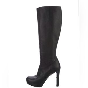 Gucci Black Pebbled Leather Knee High Tall Heeled Platform Boot Size EU 38